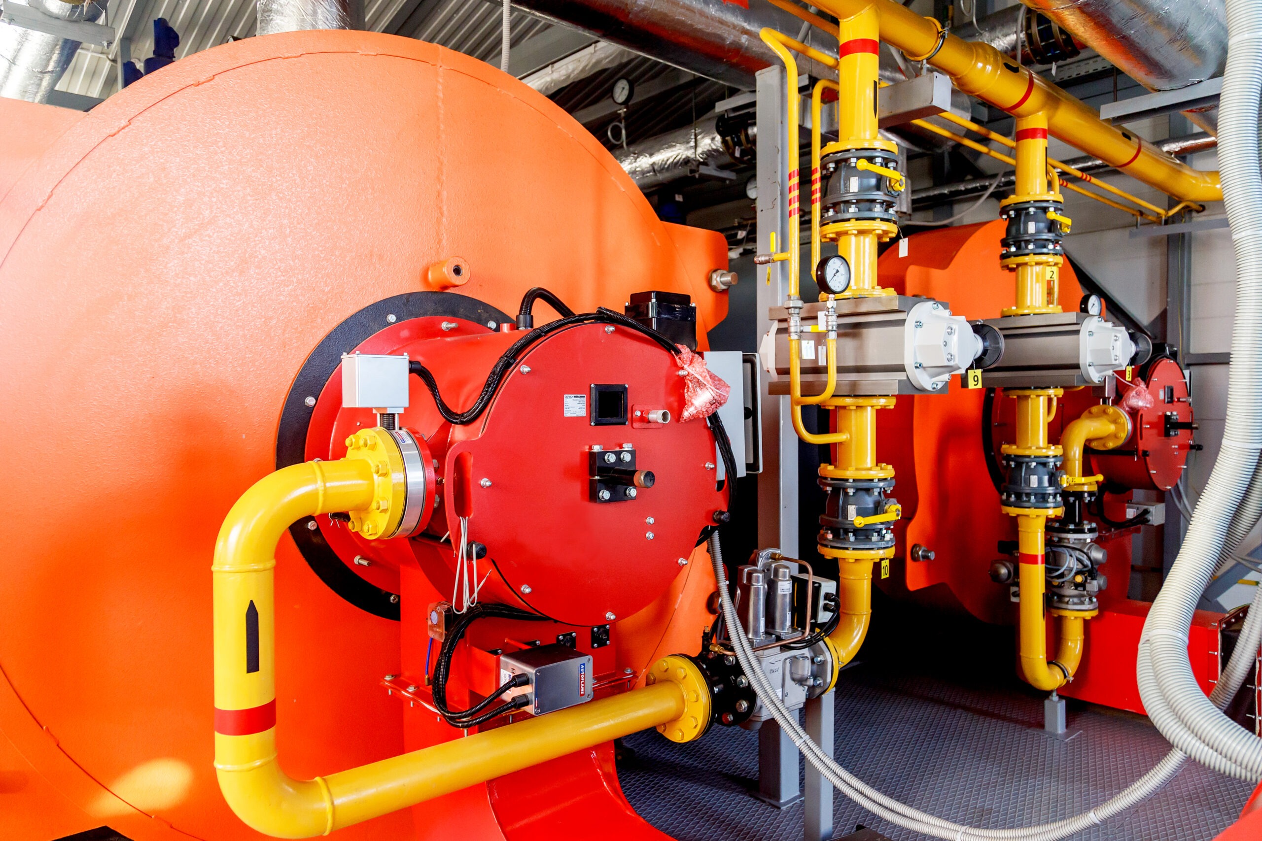 Contemporary industrial powerful water boiler with gas burner and automatic control systems revizia plynoveho kotla, revizia plynoveho kotla cena